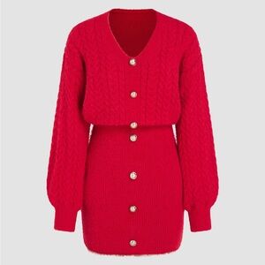 NWOT Cable Knit V-neck buttoned mini dress